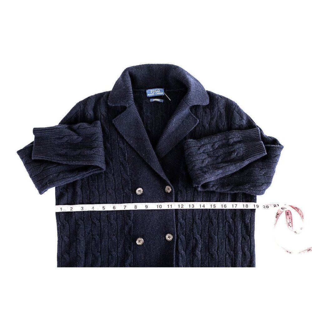 Polo Ralph Lauren 100% Cashmere Double Breasted Soft Cable Knit Navy Cardigan XS - Picture 9 of 11